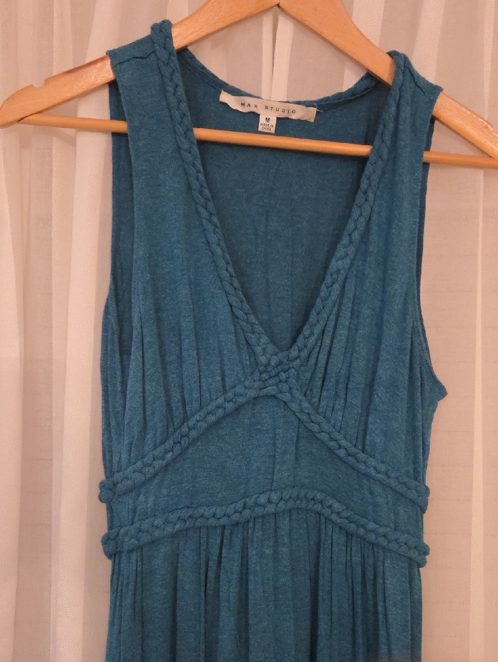 Sexy And Comfortable Max Studio Teal Braided V-Neck Maxi Dress
